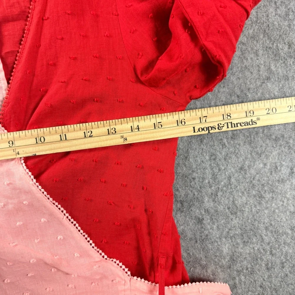 Farm Rio Anthropology Colorblock Wrap Blouse Top XS Swiss Dot Pink Red Festival